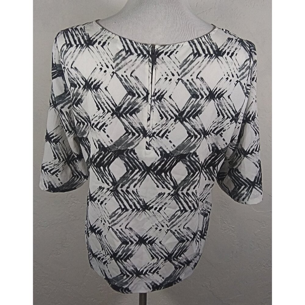 DKNY Top Small Geometric Multicolor Abstract Short Sleeve Back Zipper - Picture 3 of 5